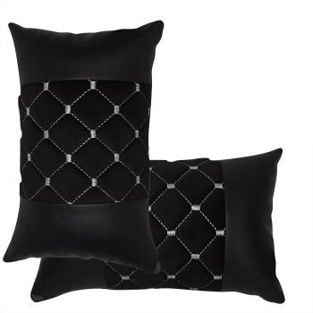 2 Stück Auto Nackenkissen Nackenpolster Leder und gesticktes Polster Design FARBAUSWAHL